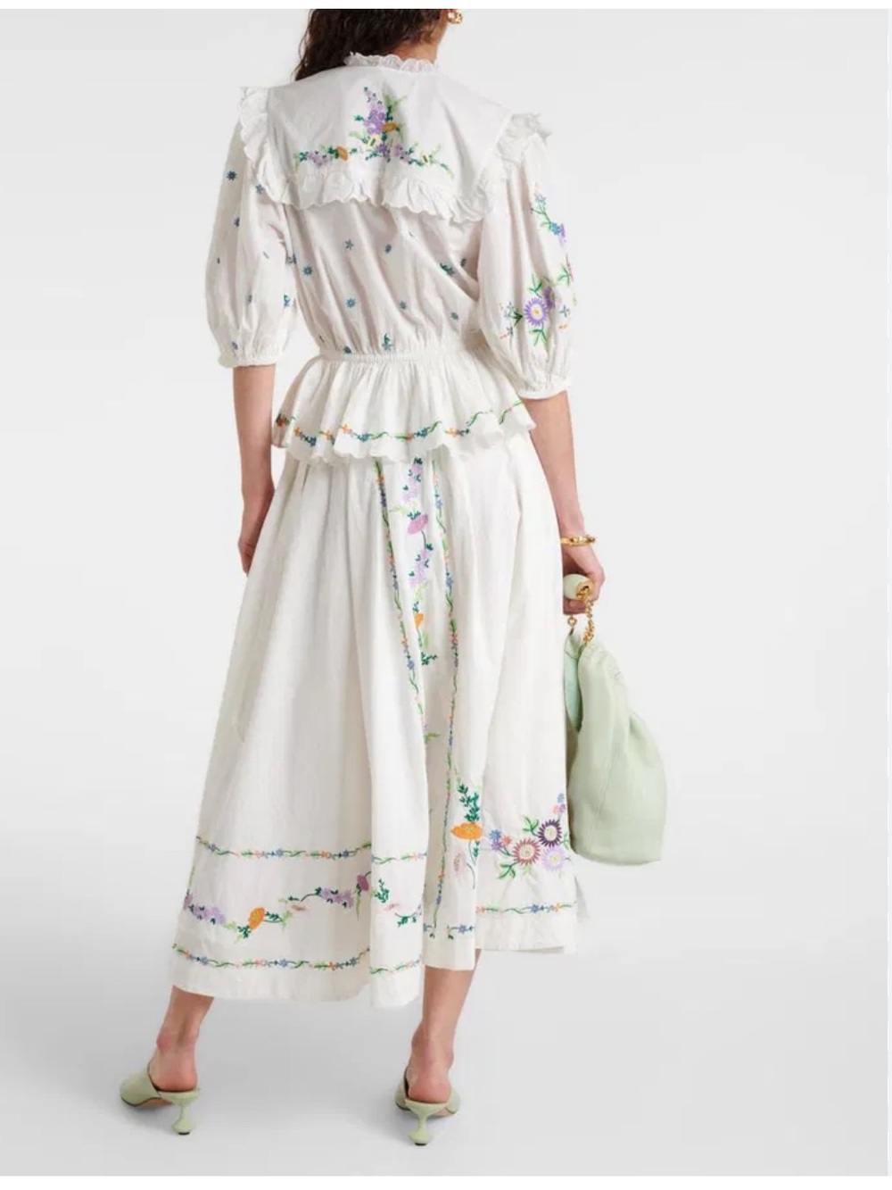 ISO Alemais White Willa Embroidered Peplum Blouse & Full Midi Skirt - Picture 2 of 2
